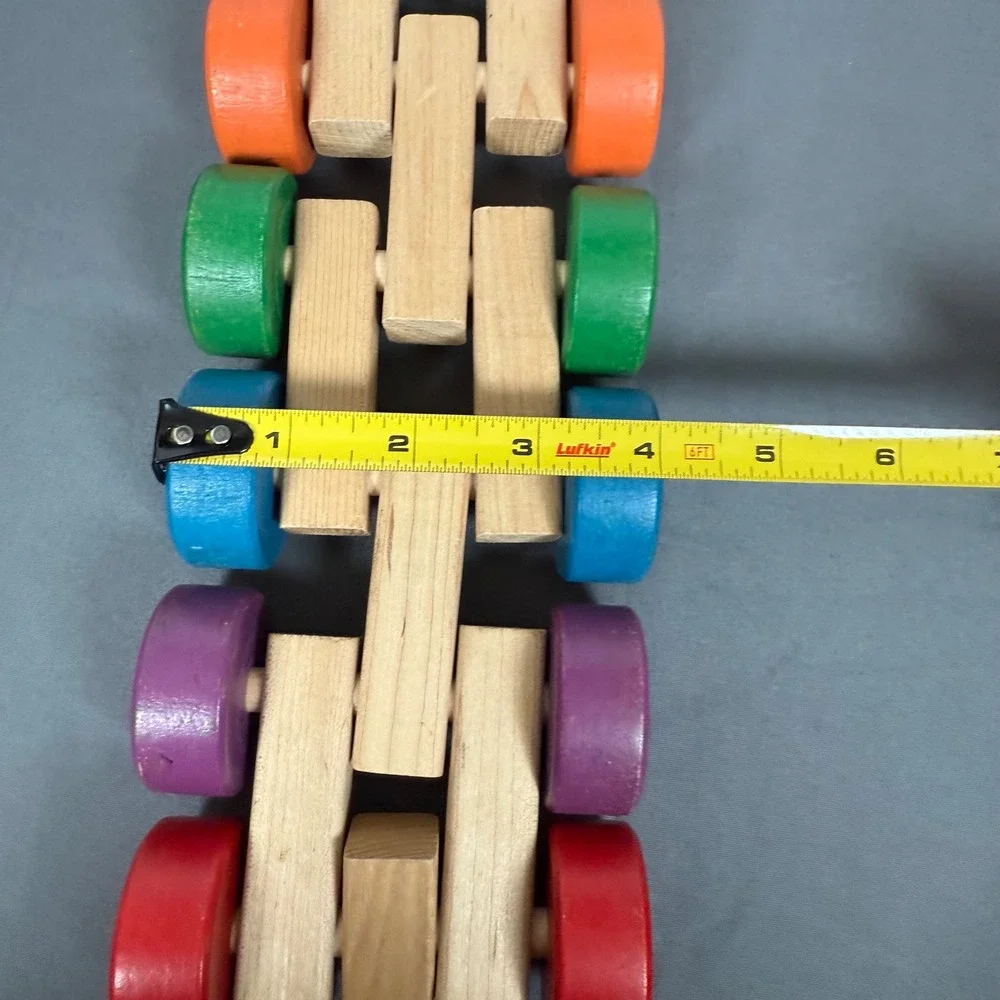 Handmade Wooden Pull Toy Rainbow Colors Rolling Cars Kids Toddler‎ Educational